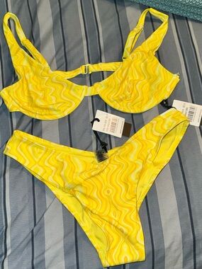 Kendall & Kylie Yellow Swirl Underwire Bikini Set